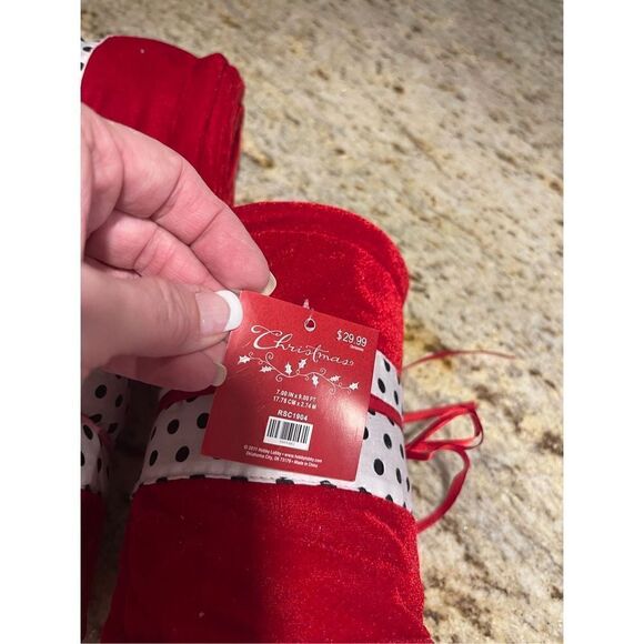 Red ribbon, velvet feel, red with black and white trim - Picture 5 of 5